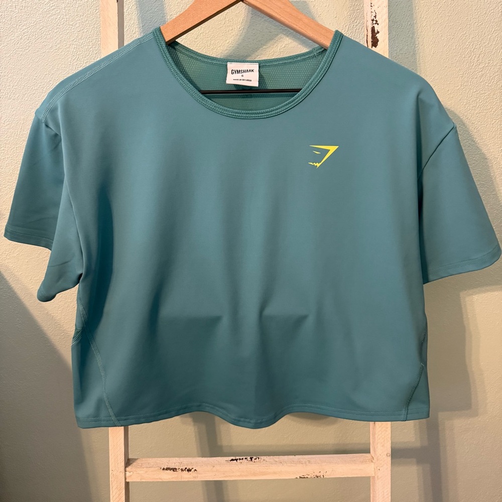 Gymshark Teal Active Crop Top with Yellow Logo Size S Women